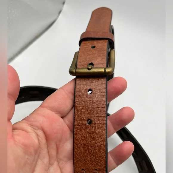 Vintage Brown Leather Belt Men XL 44/110 Western Style Hand Stitched Design Boho - Picture 10 of 12